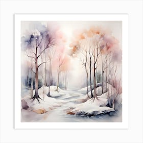 Watercolor Of A Winter Forest Art Print