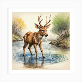 Deer Drinking Water 2 Art Print