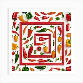 Red Peppers In A Frame Art Print