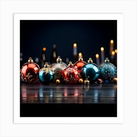 Christmas Ornaments On A Table Art Print