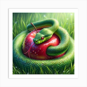 Snake On Apple Art Print