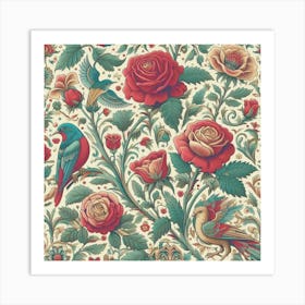 Wallpaper With Roses And Birds William Morris Art Print