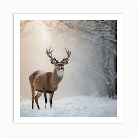 Deer In The Snow Art Print