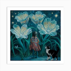 Midnight Blossoms A Surreal Painting Of Luminescent Flowers And Enchantment (1) Art Print