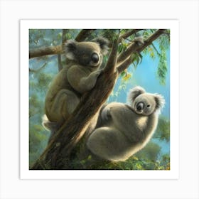 Koala Bears Climbing On Tree Adeline Yeo Art Print