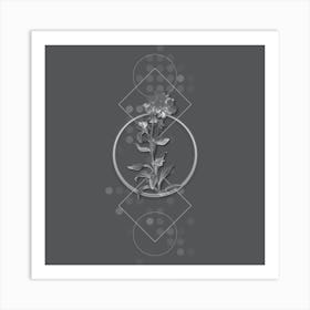 Vintage Yellow Wallflower Bloom Botanical with Line Motif and Dot Pattern in Ghost Gray Art Print