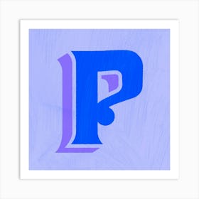 Vintage Sign Blue P Typography Square Art Print