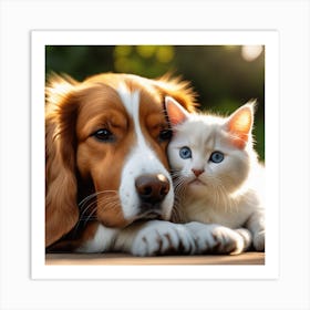 Cute Dog and Cat Friendship Art Print