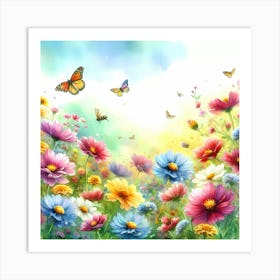 Flower Garden With Butterflies Art Print