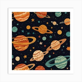 Planets And Stars Cute Kids Room Drawing Illustration 0 Art Print