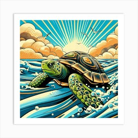 Turtle In The Sea Art Print