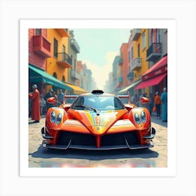 Pagani Huayra Set Against A Lively Watercolor Carnival Scene 1 Art Print