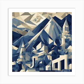 Mythical World For Gods Cubism Style Art Print