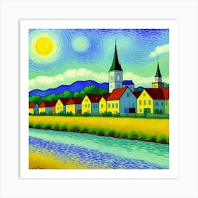 Stories in Stone: The Heart of a Village Starry Night Art Print