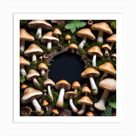 Mushroom Forest On Black Background Art Print