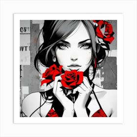 Girl With Roses Art Print