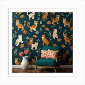 Orange Cats Wallpaper Art Print