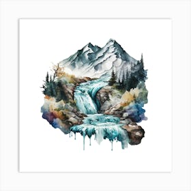 Waterfall Watercolor Painting 3 Art Print