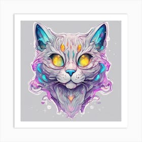 Cat Isolate Object, Clean Design, Watercolor, Neon Colors, In The Style Of A Tattoo Design, Epic Ins Art Print