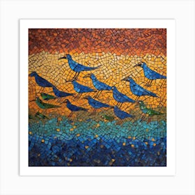 Mosaic Blue Birds Choir Art Print