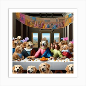 An Unusual Scene Featuring A Bunch Of Golden Retriever Dogs Attending A Rave That Is Themed After The Renaissance Era 2 Art Print