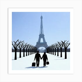 Couple Walking In The Snow Art Print