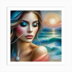 Oceanic Elegance: Exploring Pino Daeni and Mark Brooks's Beautiful Artwork. Art Print