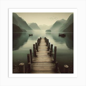 Pier In The Mountains Art Print