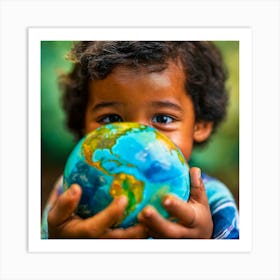 Child Holding A Globe Art Print