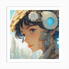 Girl With A Robot Head 1 Art Print