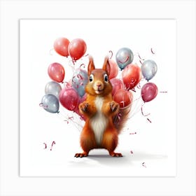 Birthday Squirrel With Balloons Art Print