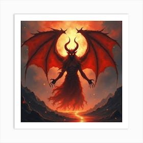 Demon Soul In A Watercolor Fiery Abyss 1 Art Print