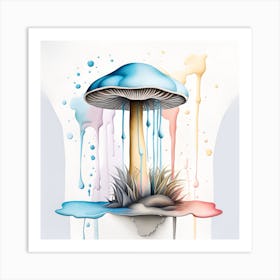 Mushroom Painting Watercolor Dripping Art Print