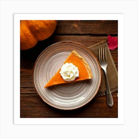 Firefly Top View Of A Pumpkin Pie Slice With Whipped Cream On Rustic Table 56976 (2) Art Print