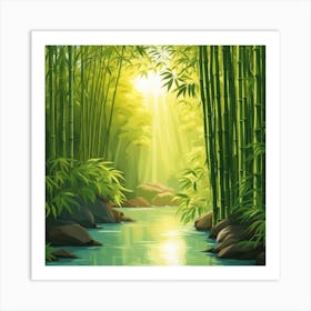 A Stream In A Bamboo Forest At Sun Rise Square Composition 315 Art Print