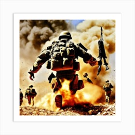 Soldier Runs Through A Desert Art Print