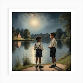 Boys Stood At A Lake 1 Art Print