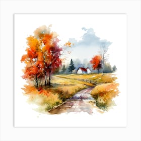 Watercolor Autumn Landscape Watercolor Painting 7 Art Print