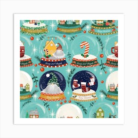 Christmas Snow Globe Blue Art Print