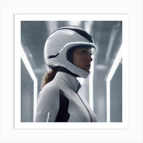 Create A Cinematic Apple Commercial Showcasing The Futuristic And Technologically Advanced World Of The Woman In The Hightech Helmet, Highlighting The Cuttingedge Innovations And Sleek Design Of The Helmet An (2) Art Print