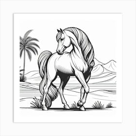 Line Art Arabian stallion 6 Art Print