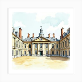 Watercolor View Of The Somerset House In London, Showcasing Its Grand Courtyard And Historic Elegance Art Print