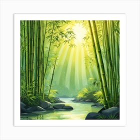 A Stream In A Bamboo Forest At Sun Rise Square Composition 59 Art Print