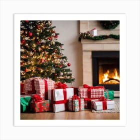 Christmas Presents In Front Of Fireplace 6 Art Print