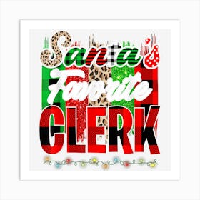 Santas Favorite Clerk Buffalo Plaid Leopard Christmas Lights Art Print