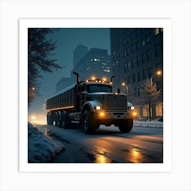 Armored Heavy Truck Escorting Valuable Cargo Through A City At Night 1 Art Print