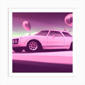 Pink Car With Balloons Art Print