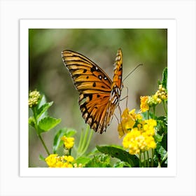 Butterfly On A Yellow Flower Art Print