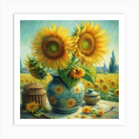 Sunflowers In A Vase painted in VAN GOGH style-4 Art Print