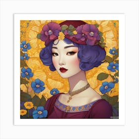 Asian Girl With Flowers 16 Art Print